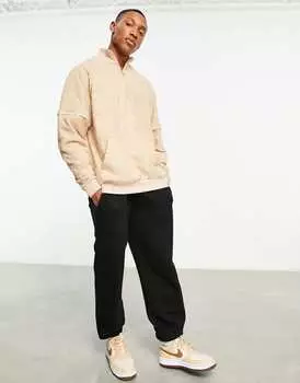 Объемный свитшот с половиной молнии ASOS DESIGN из бежевой гео-ткани с цветочным принтом и окантовкой