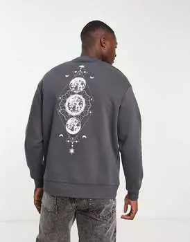 Объемный свитшот Selected Homme с угольным принтом в виде небес на спине