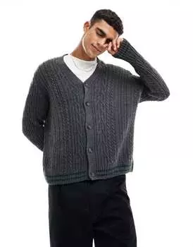 Объемный темно-серый и зеленый кардиган крикетной вязки ASOS DESIGN
