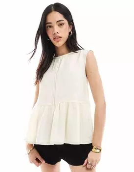 Объемный топ с баской ASOS DESIGN кремового цвета с контрастной строчкой