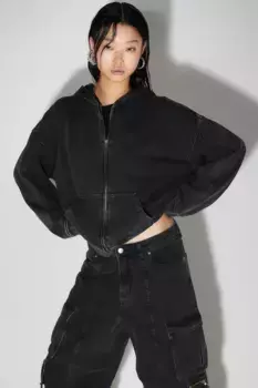 Объемный топ с капюшоном и молнией H&M, черный