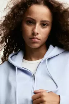 Объемный топ с капюшоном и молнией H&M, синий