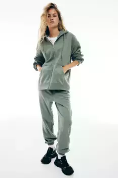 Объемный топ с капюшоном и молнией H&M, зеленый