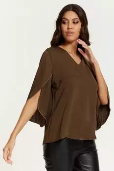 Объемный топ с V-образным вырезом и разрезными рукавами HOXTON GAL, хаки