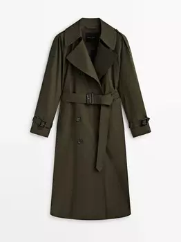 Объемный тренч с поясом Massimo Dutti, хаки