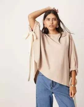 Объемный трикотажный топ с напуском ASOS EDITION цвета мокко с контрастным галстуком