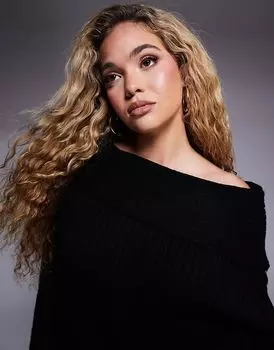 Объемный вязаный джемпер с открытыми плечами черного цвета ASOS DESIGN