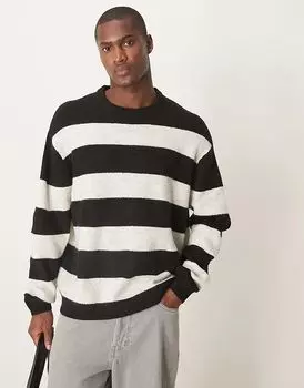 Объемный вязаный джемпер в полоску черного и бежевого цвета ASOS DESIGN