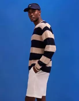 Объемный вязаный свитер в темно-синие и экрю-полоски ASOS DESIGN