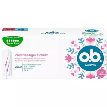 Ob Original Тампоны Super Plus с технологией StayDry и изогнутыми канавками O.B
