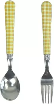 Обеденная ложка и обеденная вилка Epi Check, желтые, набор из 2 шт., производство Япония Nagao, Yellow