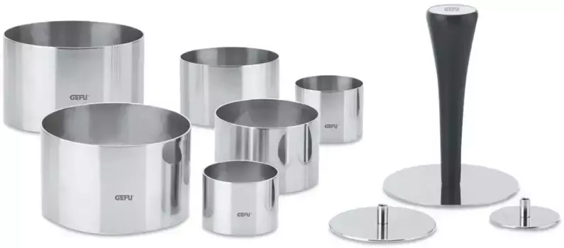 Обеденное кольцо GEFU "FORMIDABLE", (набор, 10 шт., 6 обеденных колец, 3 фрезы, 1 ручка), из нержавеющей стали 8х5,1 см, цвет Silber