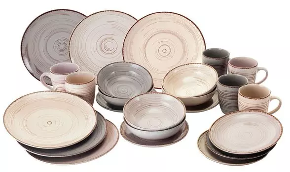 Обеденный сервиз 24 шт. Комби Роял ХТИ-Живой Van Well, серо-коричневый