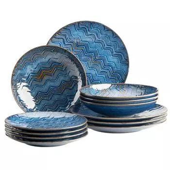 Обеденный сервиз, керамический обеденный сервиз, керамика Aquamarine Mser, синий