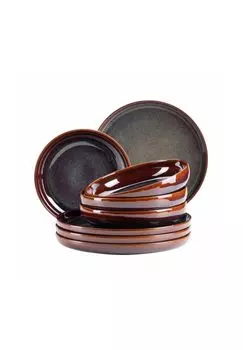 Обеденный сервиз, керамика Elina Uno MaSer, rot/ braun