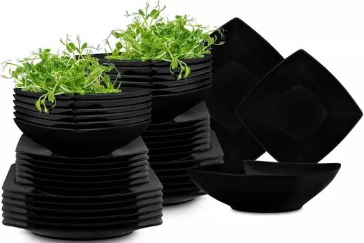 Обеденный сервиз Konsimo EPIRI на 12 персон (36 предметов), можно мыть в посудомоечной машине и использовать в микроволновой печи, черный матовый, керамика, СОВРЕМЕННЫЙ, 25x25|21x21|17x17см