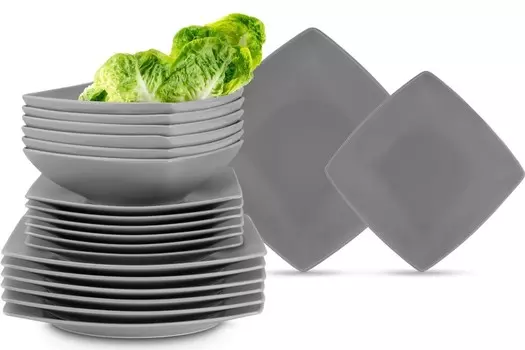 Обеденный сервиз Konsimo EPIRI на 6 персон (18эл), можно мыть в посудомоечной машине и использовать в микроволновой печи, серый, керамический, СОВРЕМЕННЫЙ, 25x25|21x21|17x17см