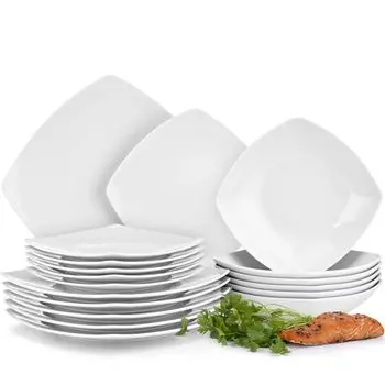 Обеденный сервиз Konsimo на 6 персон (18эл) "CARLINA", белый, фарфор, итальянский, 25,5х25,5/20х20/19х19см