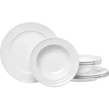 Обеденный сервиз Ritzenhoff & Breker "набор тарелок, простой набор посуды", (набор, 8 предметов, 4 плоские тарелки (диаметр 28 см), 4 глубокие тарелки (диаметр 22 см), посуда, белый, рельефный край, 8 предметов, на 4 персоны люди