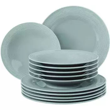 Обеденный сервиз Seltmann Weiden "набор тарелок, набор посуды Beat", (набор, 12 предметов, 6x тарелок круглые 27,5 см) 6 суповых тарелок диаметром около 22,5 см), красивая цветная глазурь, производство Германия, 12 шт., на 6 персон, цвет arktisb...