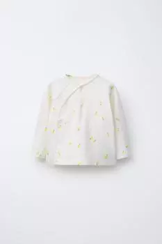 Обернутая футболка с лимонным принтом ZARA, устрично-белый