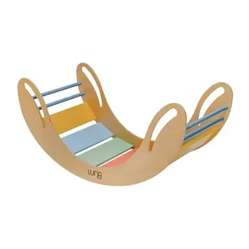 Обезьяна, деревянная качалка. Улыбка, синяя и красочная. Mapiszon