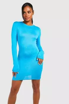 Облагающее платье с длинным рукавом Boohoo, синий