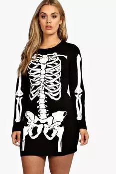 Облаковающее платье плюс скелет на хэллоуин Boohoo, черный
