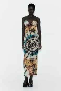 Облегаемое платье из тюля без бреточек tie dye ZARA, оранжевый