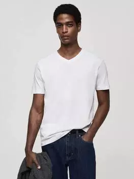 Облегающая футболка chelsea из хлопка с v-образным вырезом Mango, белый