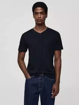 Облегающая футболка chelsea из хлопка с v-образным вырезом Mango, темно-синий