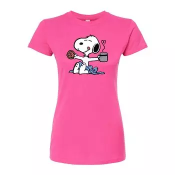 Облегающая футболка цвета кофе с пончиками для подростков Peanuts Snoopy Donut Licensed Character, розовый