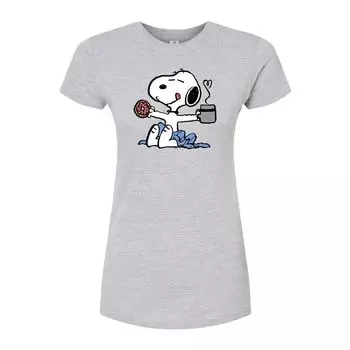 Облегающая футболка цвета кофе с пончиками для подростков Peanuts Snoopy Donut Licensed Character, серый