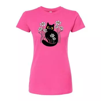 Облегающая футболка для юниоров Black Cat In Daisies Licensed Character, розовый