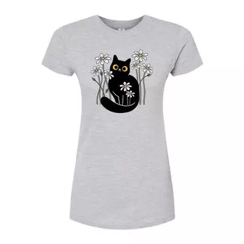 Облегающая футболка для юниоров Black Cat In Daisies Licensed Character, серый