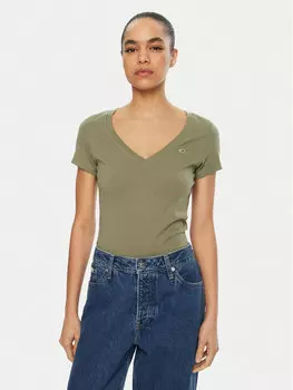 Облегающая футболка DW0DW20458 Tommy Jeans, зеленый