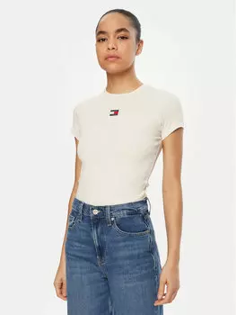 Облегающая футболка DW0DW20463 Tommy Jeans, бежевый
