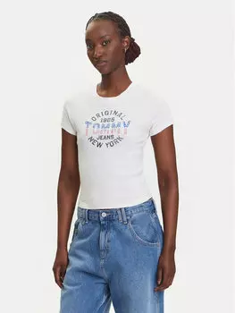 Облегающая футболка DW0DW21421 Tommy Jeans, экрю
