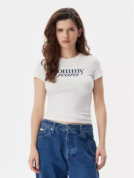 Облегающая футболка Essential DW0DW19447 Tommy Jeans, экрю