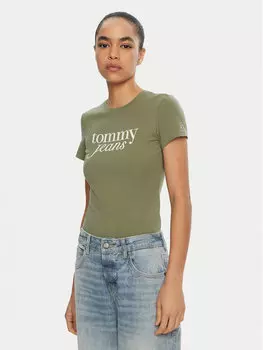 Облегающая футболка Essential DW0DW19447 Tommy Jeans, зеленый