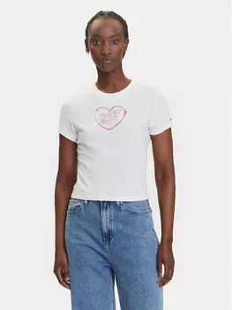 Облегающая футболка Heart DW0DW21390 Tommy Jeans, белый