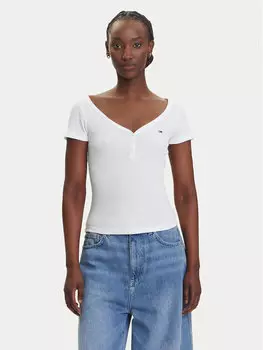 Облегающая футболка Henley DW0DW20902 Tommy Jeans, белый