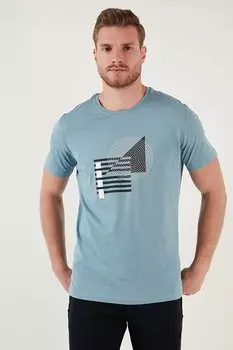 Облегающая футболка из 100 % хлопка с круглым вырезом с принтом 646B3810 Buratti, светло-синий