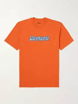 Облегающая футболка из хлопкового джерси с логотипом и принтом Liquid Script CARHARTT WIP, апельсиновый