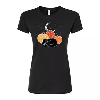 Облегающая футболка Junior' Cat Pumpkin Moon Licensed Character, черный