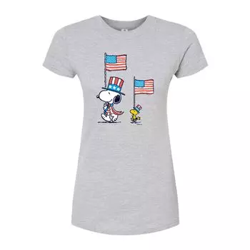 Облегающая футболка Juniors' Peanuts Flag March Licensed Character, серый