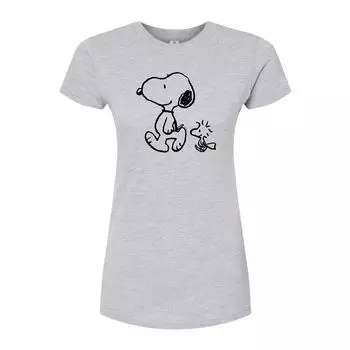 Облегающая футболка Juniors' Peanuts Snoopy Woodstock Licensed Character, серый