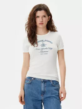 Облегающая футболка Nyc Ringer DW0DW20323 Tommy Jeans, экрю