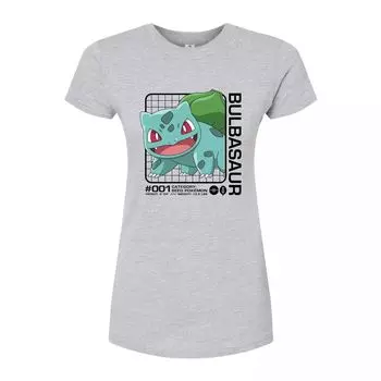 Облегающая футболка с изображением Pokmon Bulbasaur Stats для юниоров Licensed Character, серый