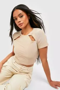 Облегающая футболка с вырезами Boohoo, серый